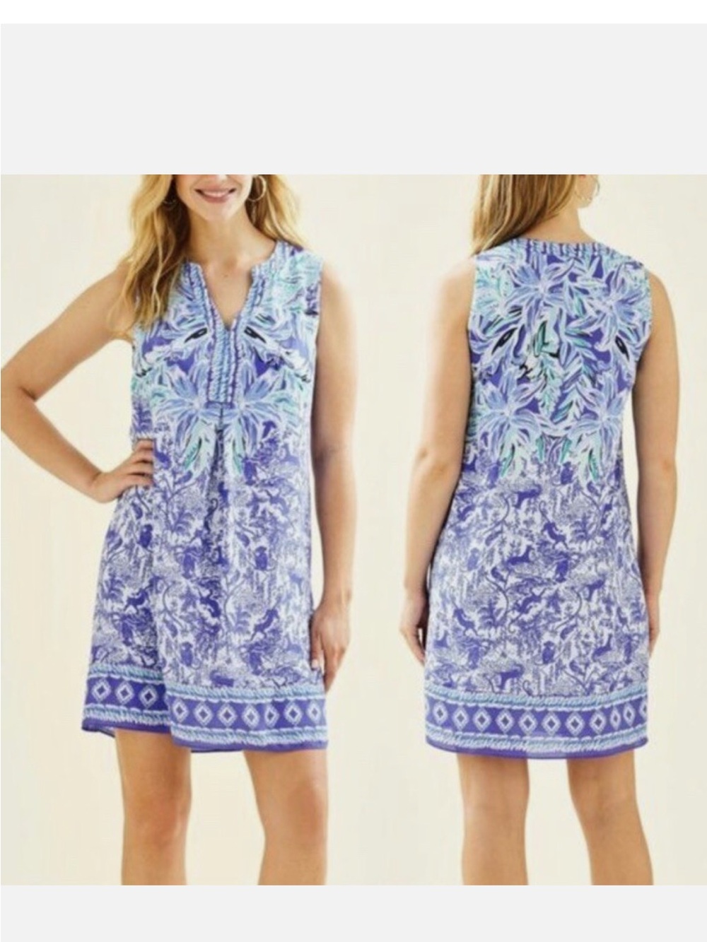 Lilly Pulitzer Blue Floral Shift Dress with Aqua Accents